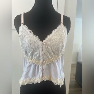We Are Hah Lace-Trim White & Cream Button-Front Camisole Set Size Large